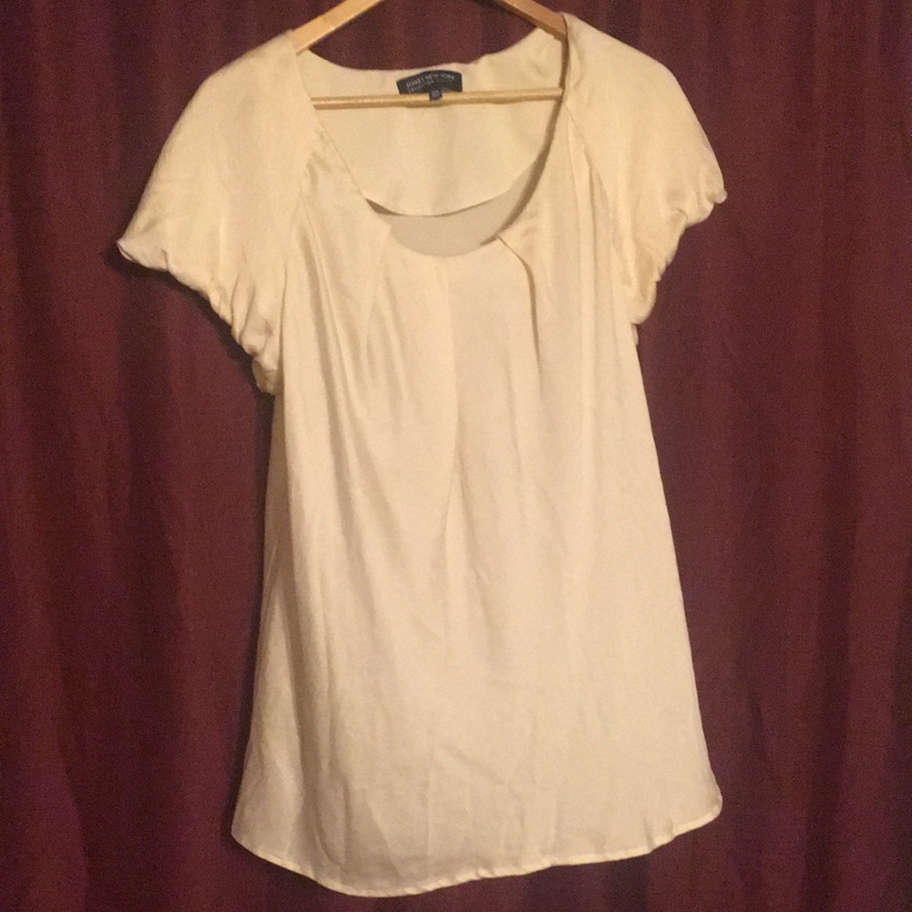 Cream colored scoop neck silk top